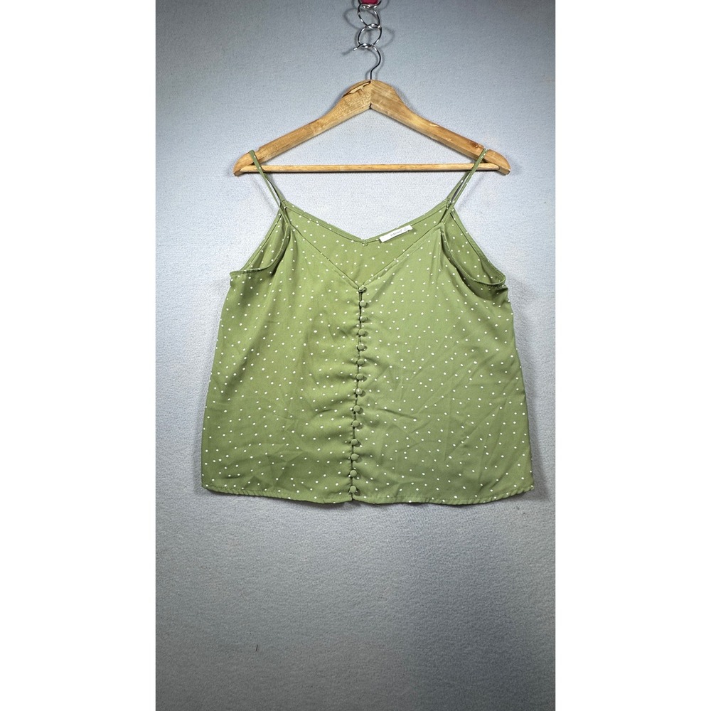 Timing Olive Green Polka Dot V-Neck Cami Top with Back Buttons Size S